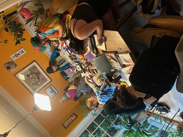 Art supplies at a community gathering