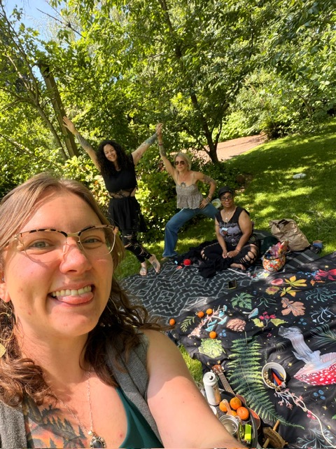 Friends gathered outdoors